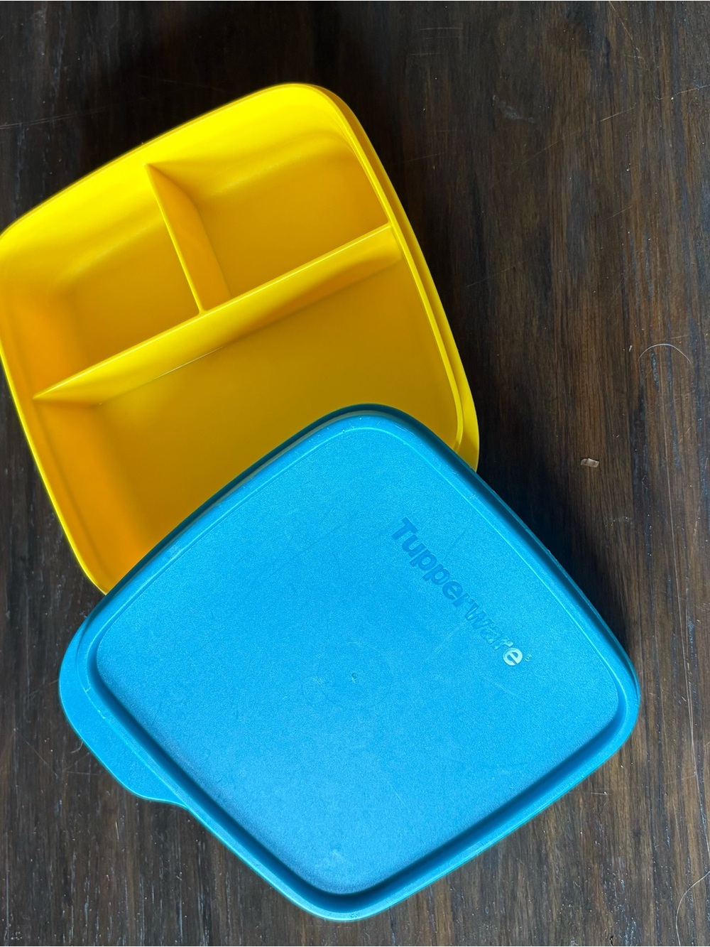 Tupperware Blue and Yellow Divided Lunch Container